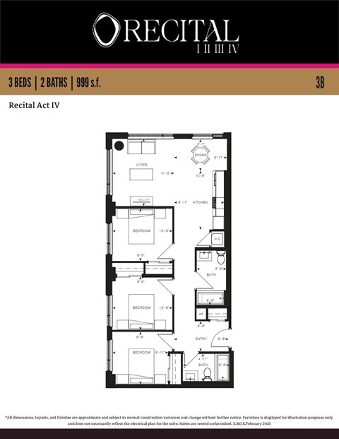 A floor plan for the Recital Act IV apartment.